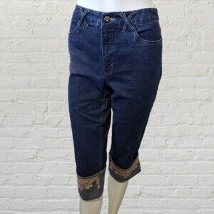 Tribal Jeans embroidered gold cuff capri jeans size 4
